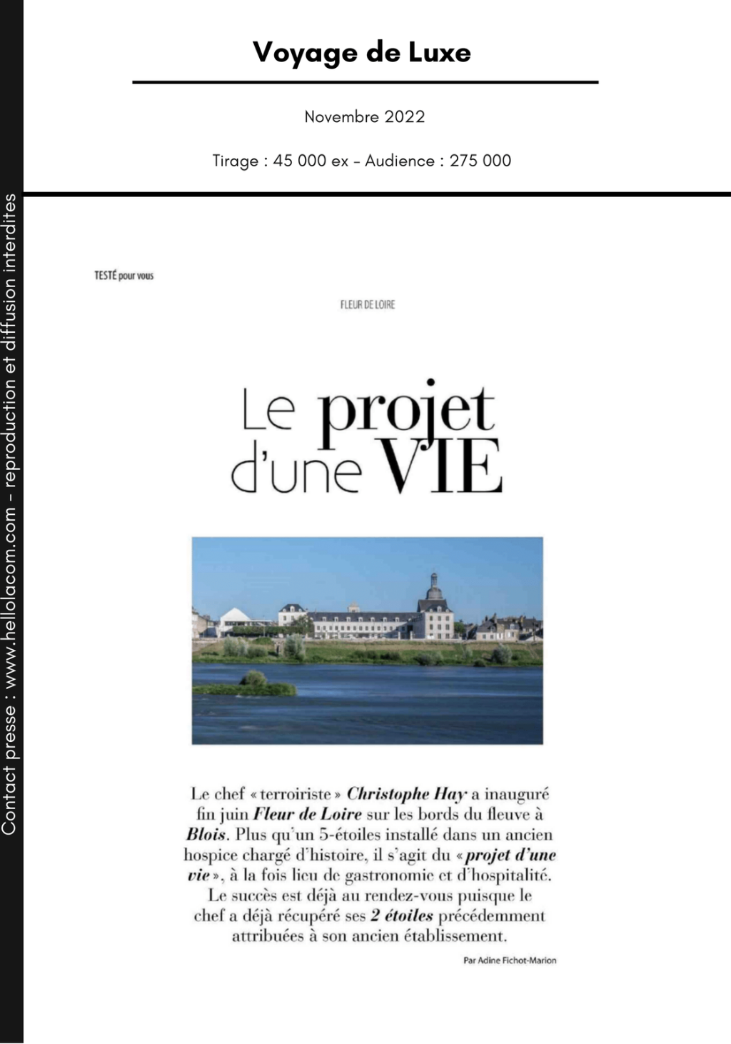 Le projet d'une vie, Fleur de Loire et l'architecte d'intérieur hôtels Caroline Tissier